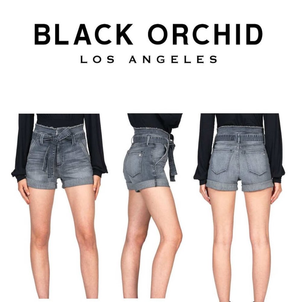 Black Orchid Liquify Barbara Belted Paperbag Shorts Size 32 Gray Wash